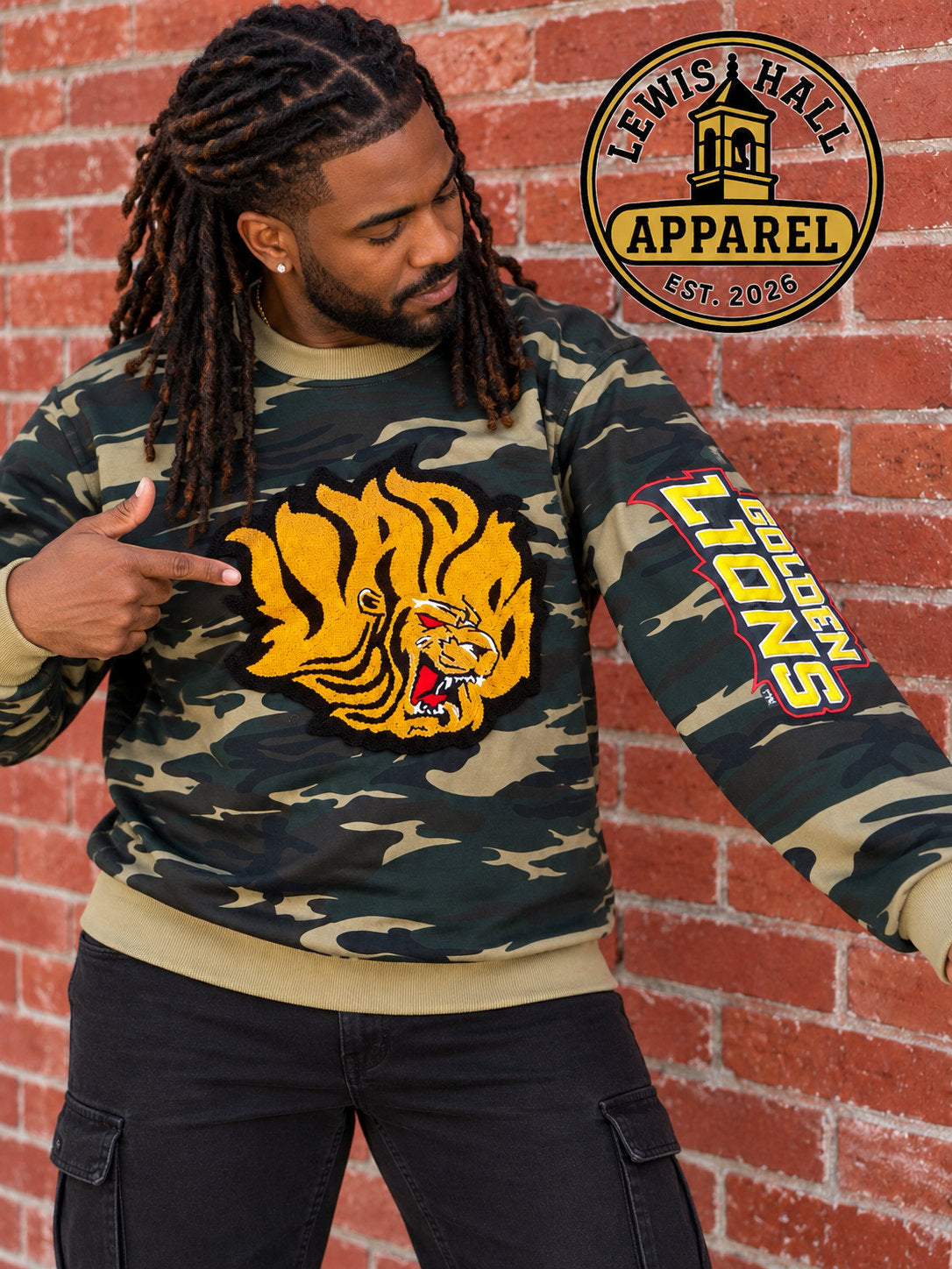 Golden Lions Camo Chenille Crewneck Sweatshirt (Pre-Sale)